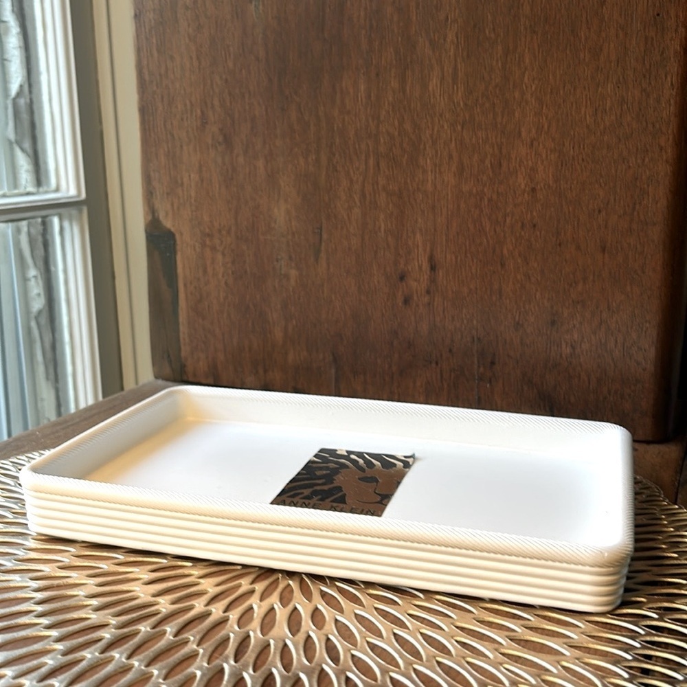 Anne Klein Home Modern White Rectangular Tray NEW